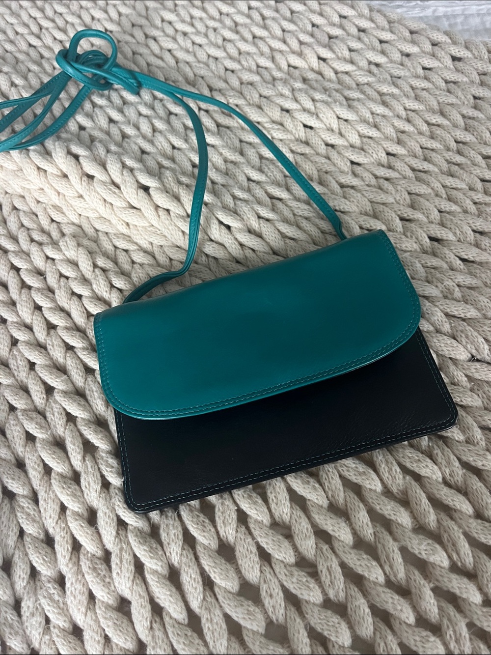 Teal and Black Leather Crossbody Bag